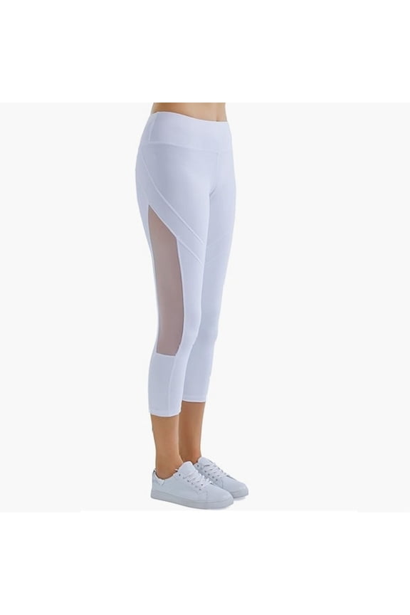 Women's Mid Waist Side Mesh Dry Fit Workout Capri Leggings with Inner Pocket