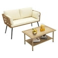thumbnail image 3 of Dextrus 2 Pieces Patio Furniture Set, All-Weather Wicker Loveseat with Cushions & Coffee Table, Outdoor Conversation Sofa Set - Beige, 3 of 10