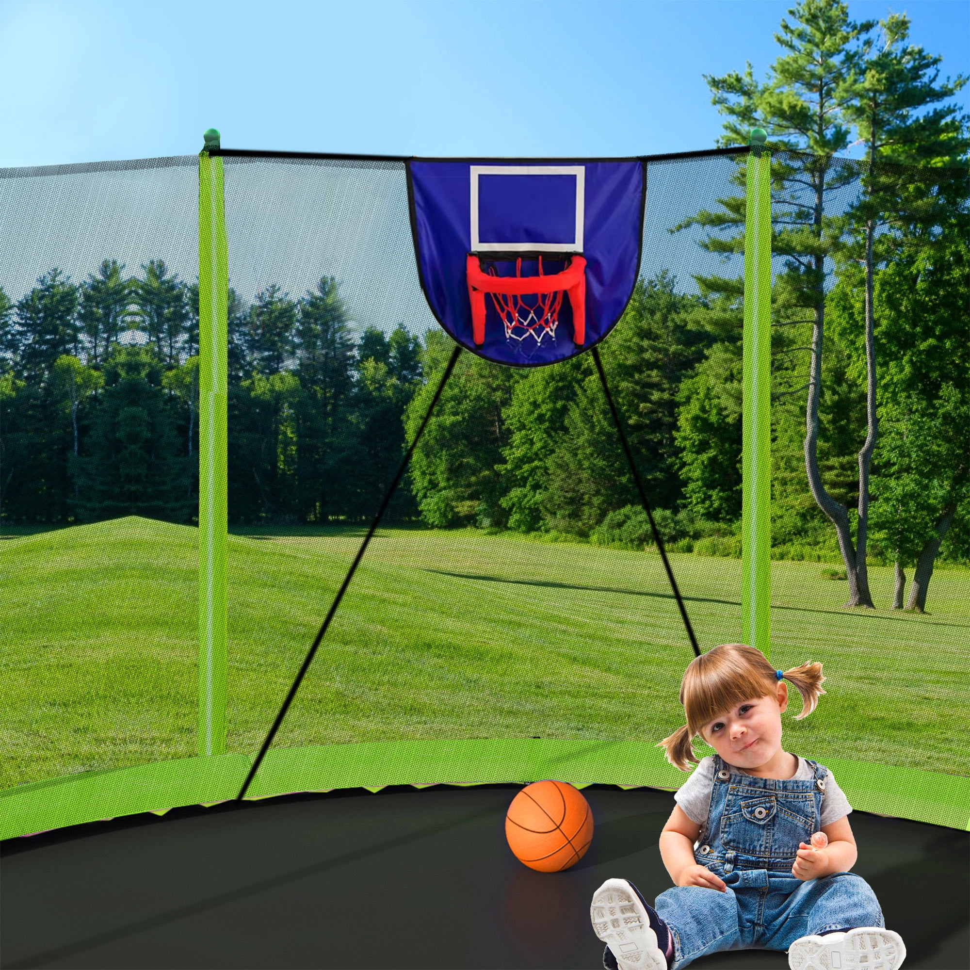Alvantor 15ft Trampoline for Kids & Adults Outdoor Round Trampoline with Basketball Hoop and Enclosure Net Green