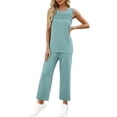 thumbnail image 3 of Conjunto de ropa de verano WIHOLL de dos piezas para mujer, azul, 2XL, 3 of 5