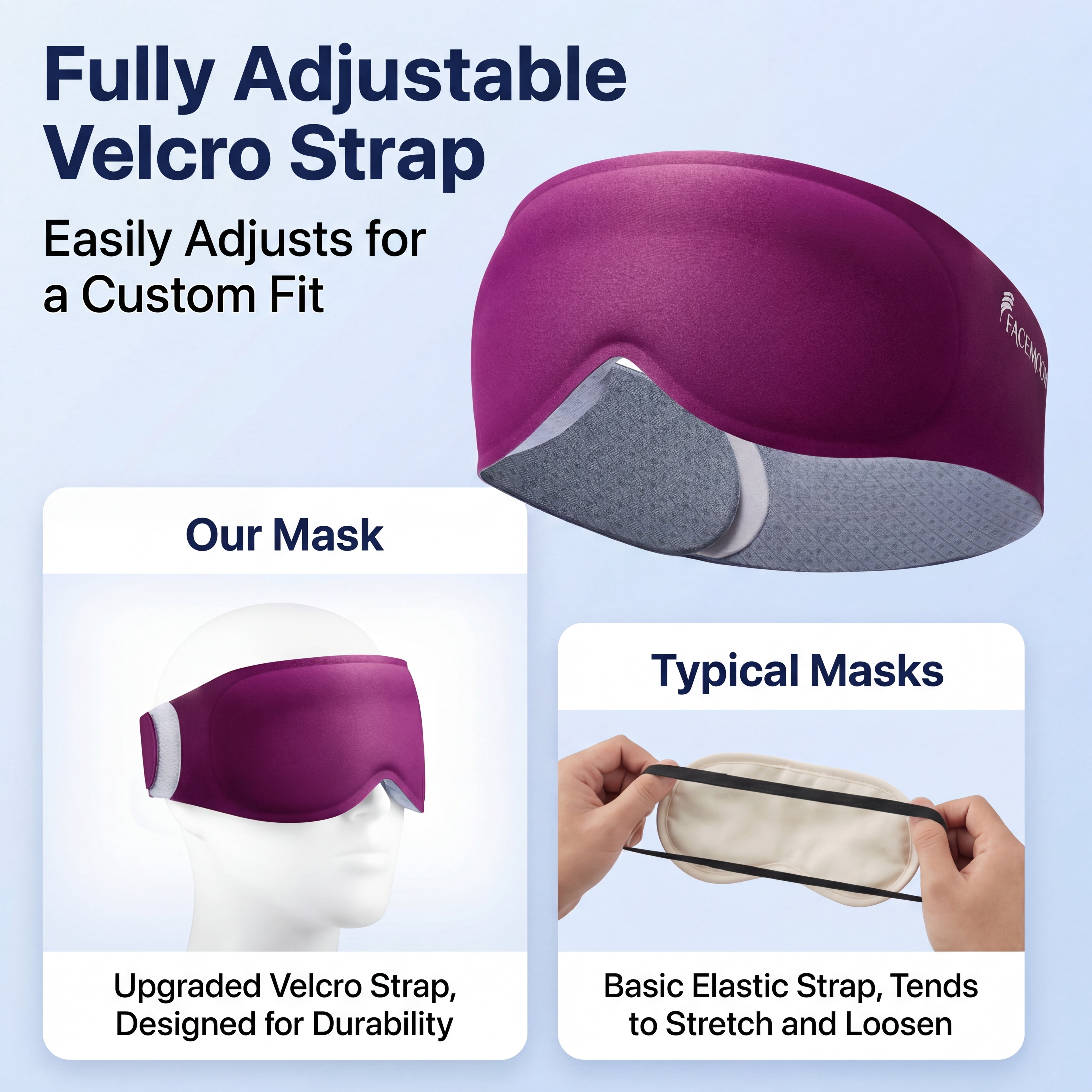 FACEMOON Weighted Sleep Mask 100% Blackout 3D Contoured for Men and Women Calming Sleep Moment Soft Memory Foam Zero Pressure Restful Sleep Purple