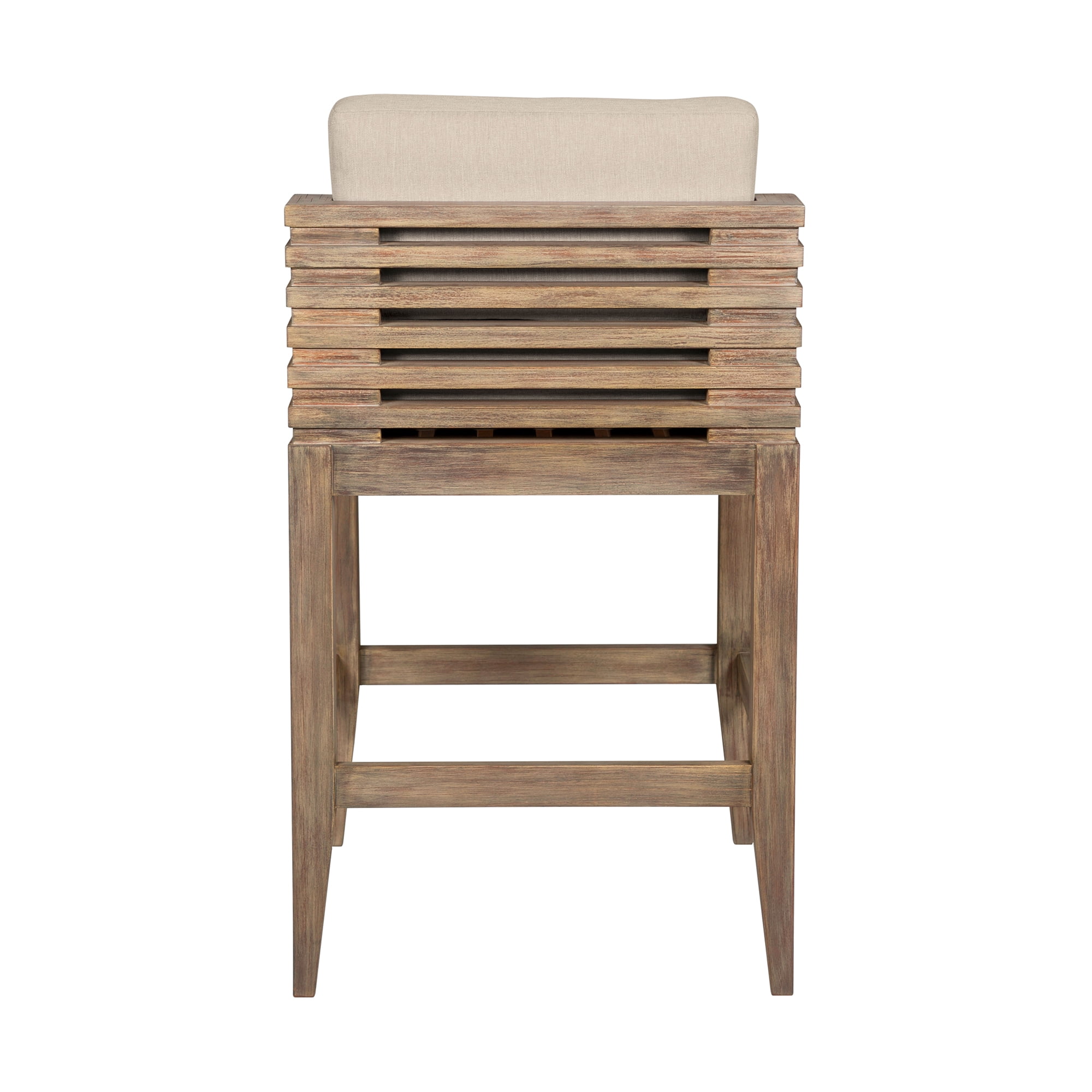 Vivid Outdoor Patio Counter Stool in Light Eucalyptus Wood with Taupe Olefin Cushions - Set of 2