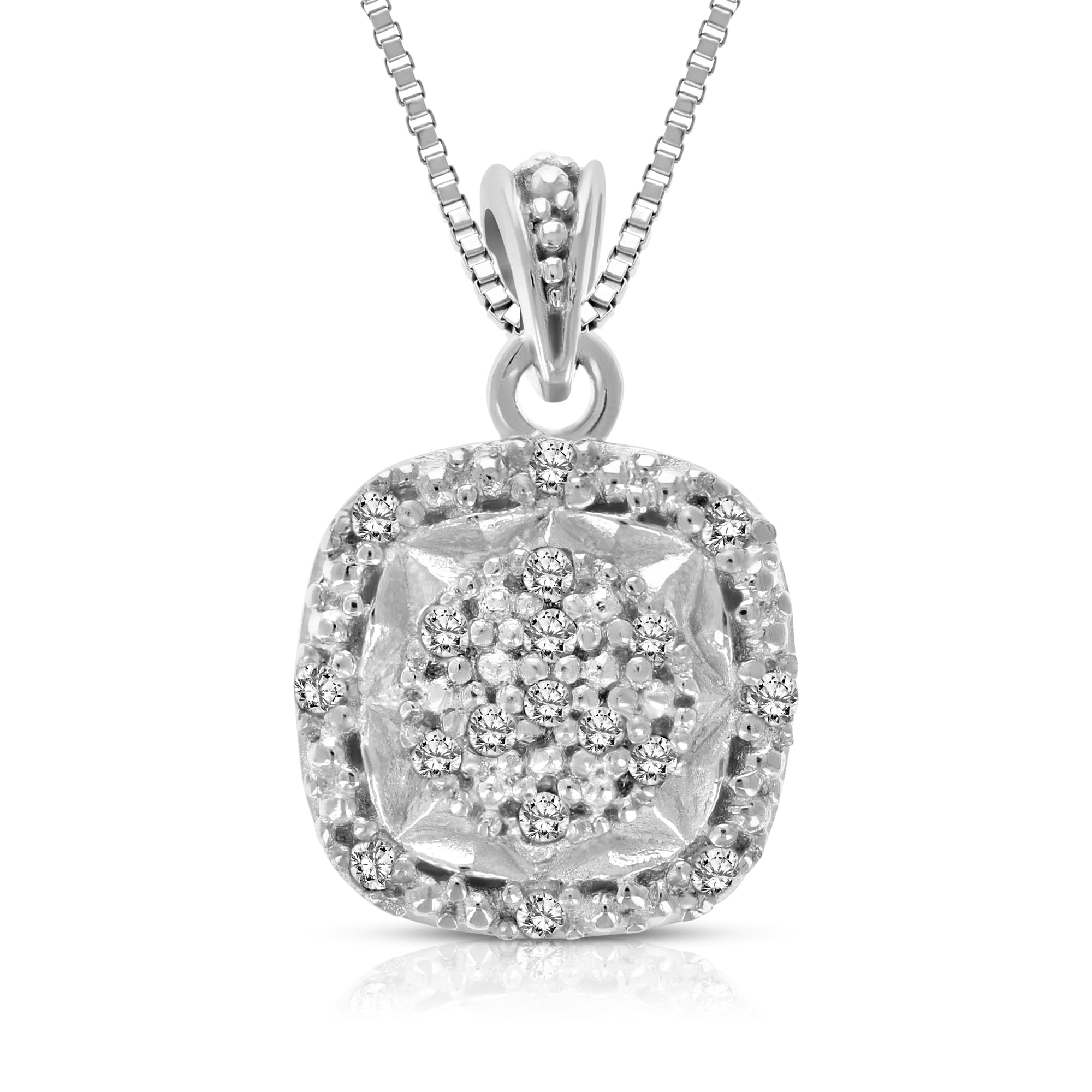 1/10 CTTW Diamond Pendant Necklace .925 Sterling Silver 18 Inch Chain ...