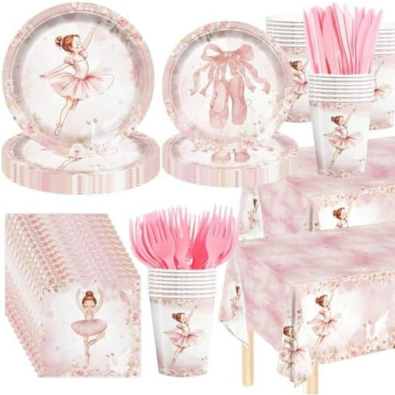 146Pcs Ballerina Birthday Party Supplies Tableware Plates Napkins Cups Cutlery and Tablecloth Ballet Birthday Party Decoration for 24 Guests$$Home Decor, Kitchen, & Other