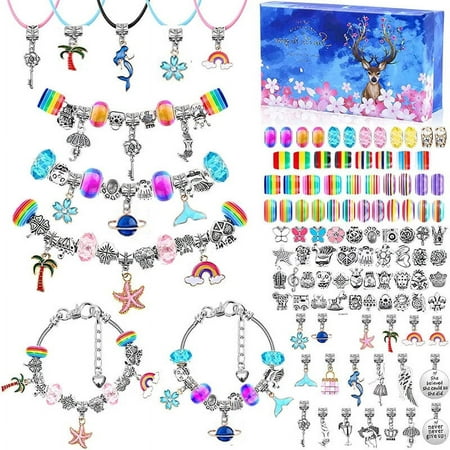112 Pcs DIY Jewelry Making Kit with Bracelet,Pendant,Beads,Charms and Necklace String - Charm Bracelet Making Kitfor Bracelets Craft & Necklace Making, for Teen Girl Gifts Ages 8-12Y