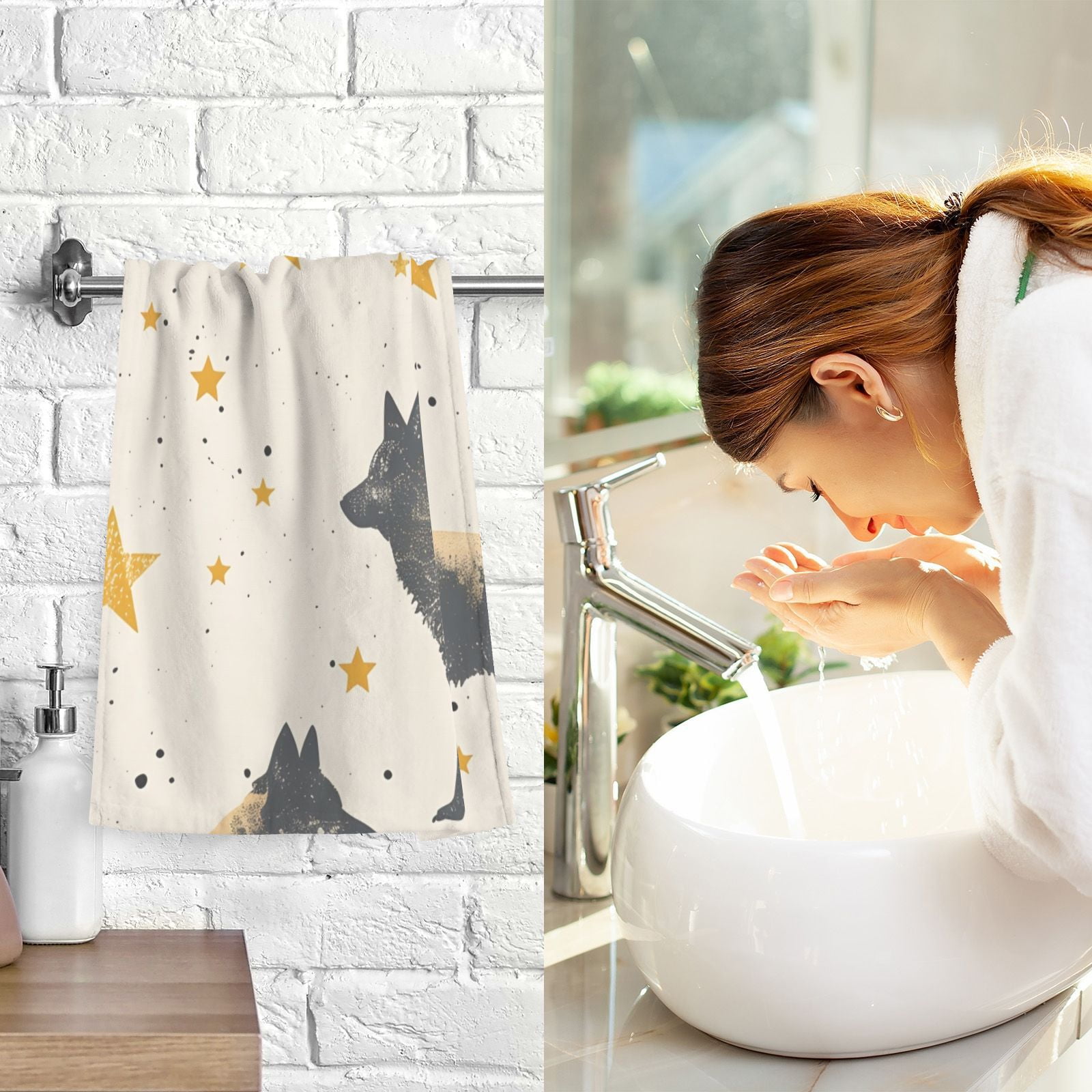 Wolf Stars Hand Towels Cotton Bath Towels Large Face Towels Absorbent for Bathroom 2 Packs
