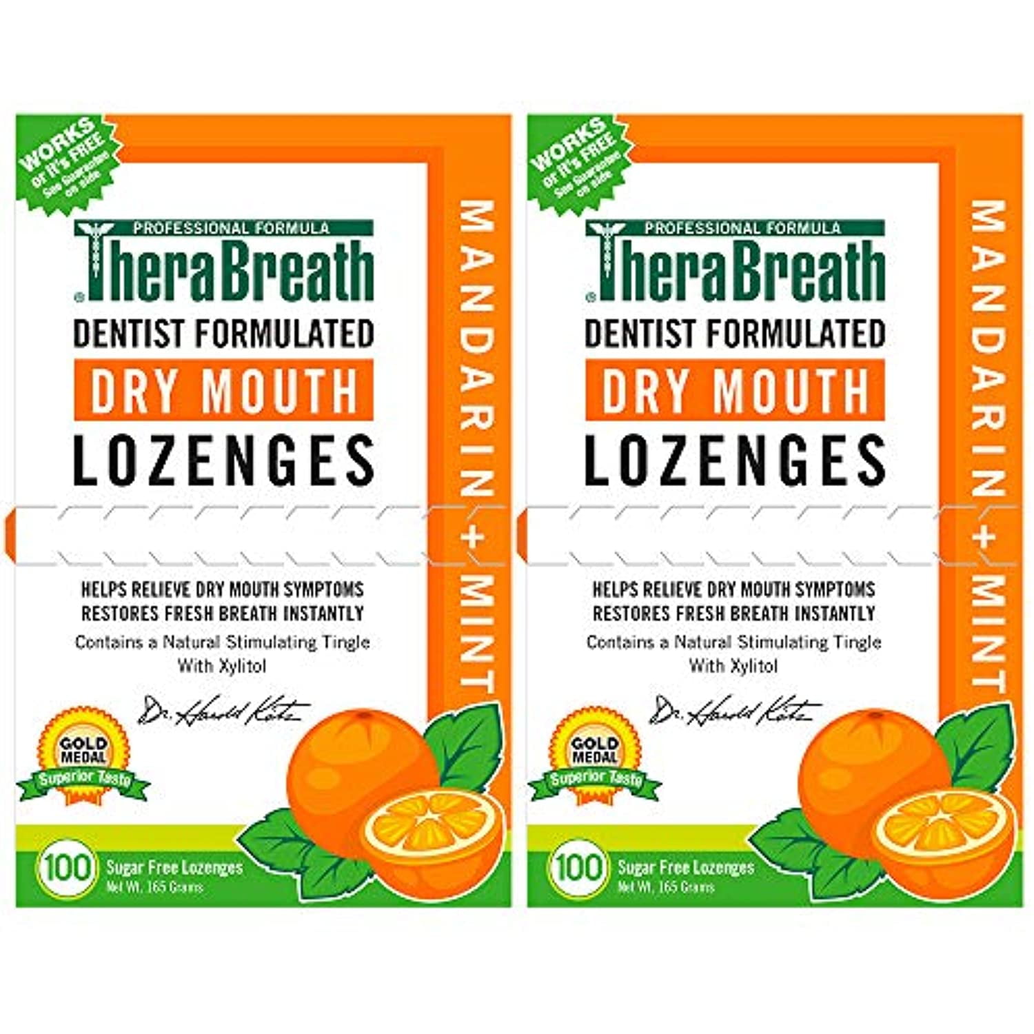 TheraBreath Dry Mouth Lozenges with Zinc, 100 Lozenges, Mandarin Mint
