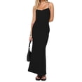 thumbnail image 2 of Women Summer Long Cami Dress Sleeveless Backless Solid Color Split Hem Fitted Dress, 2 of 7