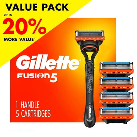 Gillette Fusion5 Men's Razor Value Pack, 1 Handle & 5 Razor Blade Refills, Black