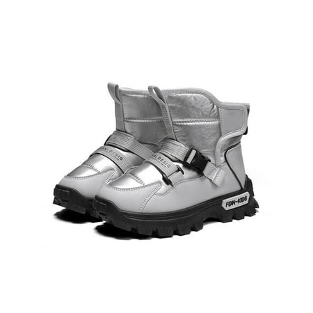 

Kesitin Kids Comfort Plush Lined Ankle Bootie School Non-Slip Snow Boot Casual Round Toe Winter Boots Silver 11C