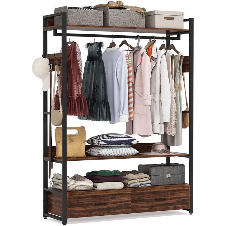 Tribesigns Brown Steel Freestanding Clothing Rack, Large Shelves, 47.24-in Wide Garment Rod, Sturdy & Spacious