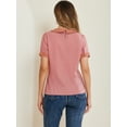 thumbnail image 4 of DARING DIVA Women's Peter Pan Collar Polka Dots Short Sleeve Tops M Dark Pink, 4 of 6