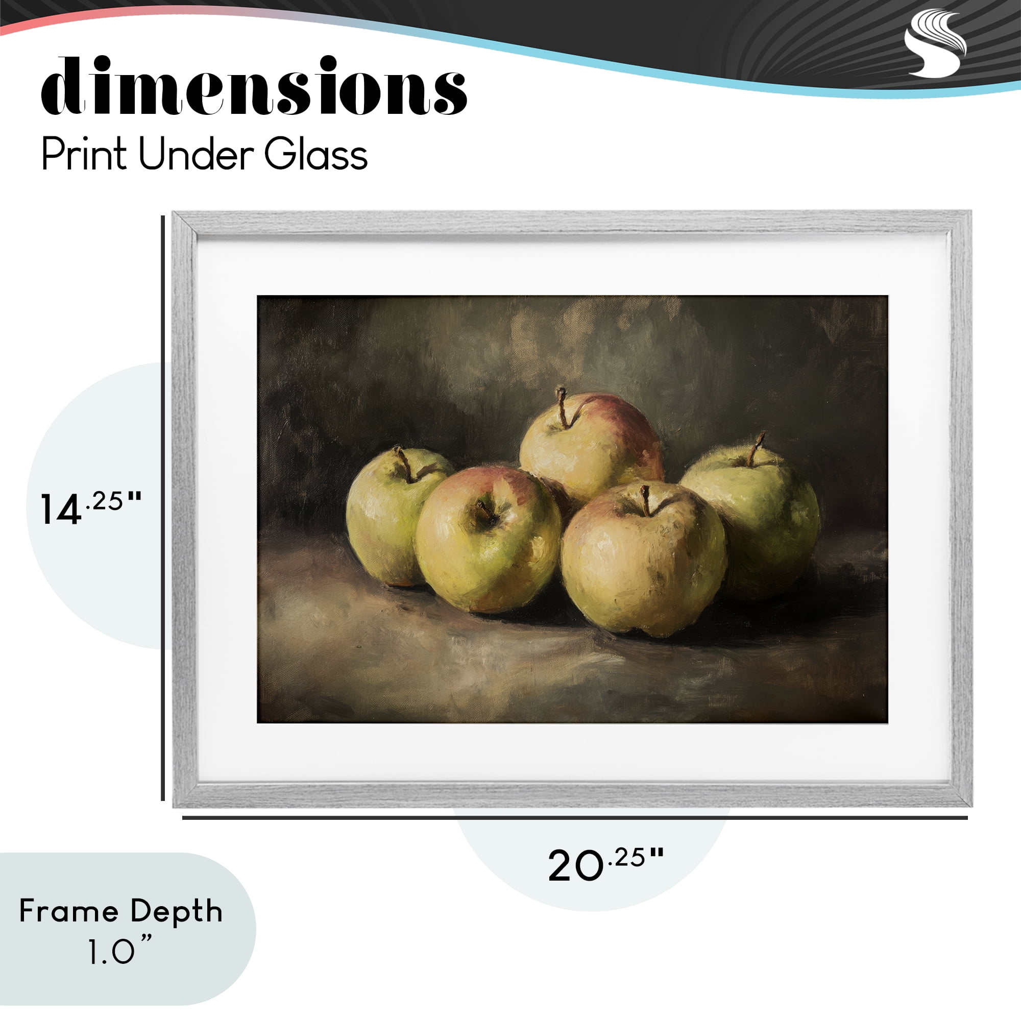 Stupell Industries Apples in Soft Shadow Gray Framed Print Under Glass, design by Petal Prints Design