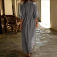 thumbnail image 5 of Guieoi Womens Dresses Fall Plus Size Loose Casual Cotton-Linen 3/4-Sleeve V-Neck Dress Flowy Maxi Dresseses Gray XL, 5 of 7