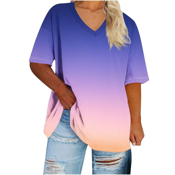Lzobxe Womens Tops Oversized V-Neck Short Sleeved Solid Summer Base Sports T-shirt,Sizes XL-5XL
