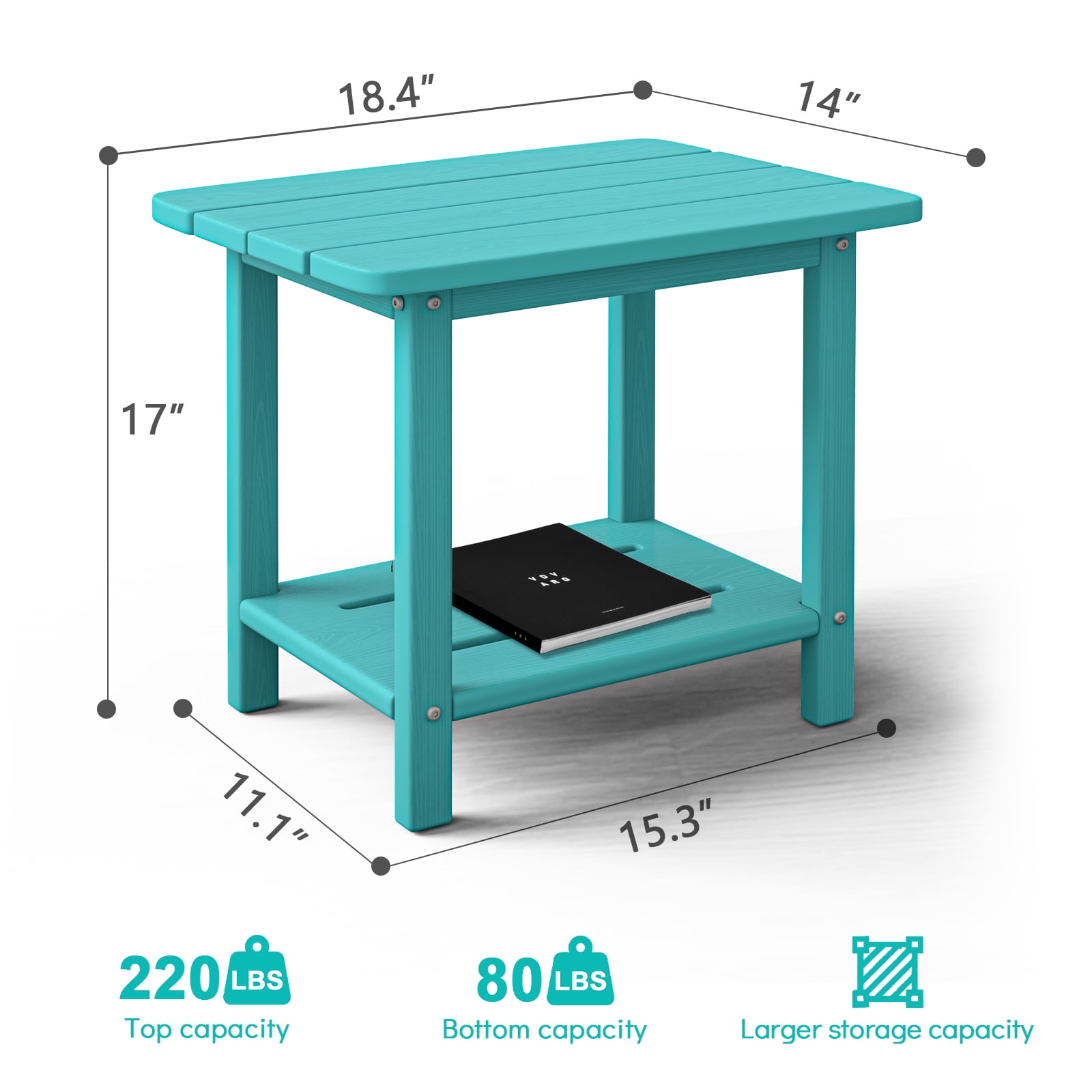 Cobiod 14 x 18.4 Inch Double Tier All Weather Patio End Table HDPE Outdoor End Table for Porch Lawn Poolside Fire Pit Durable Fits Adirondack Chairs,aruba