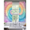 thumbnail image 5 of Colorful Tie Dye Semi Sheer Window Curtains 72 Inches Long, Rainbow Ombre Abstract Pattern Art Rod Pocket Voile Chiffon Curtain Light Filtering Drapes for Living Room, Kitchen, 52"x72", 2 Panels, 5 of 9