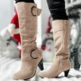 thumbnail image 6 of YLYL Women Knee High Boots Buckle Wide Calf Chunky Mid Heel Side Zipper Dressy Fall Winter Boots, 6 of 7