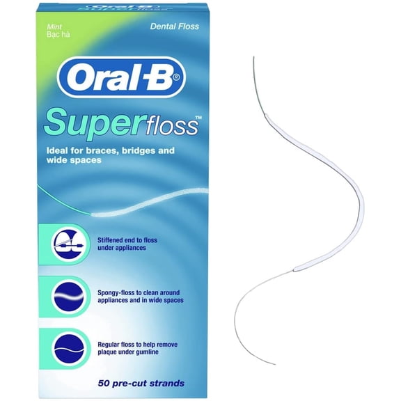 Super Floss Pre-Cut Strands Dental Floss, Mint, 50 Count