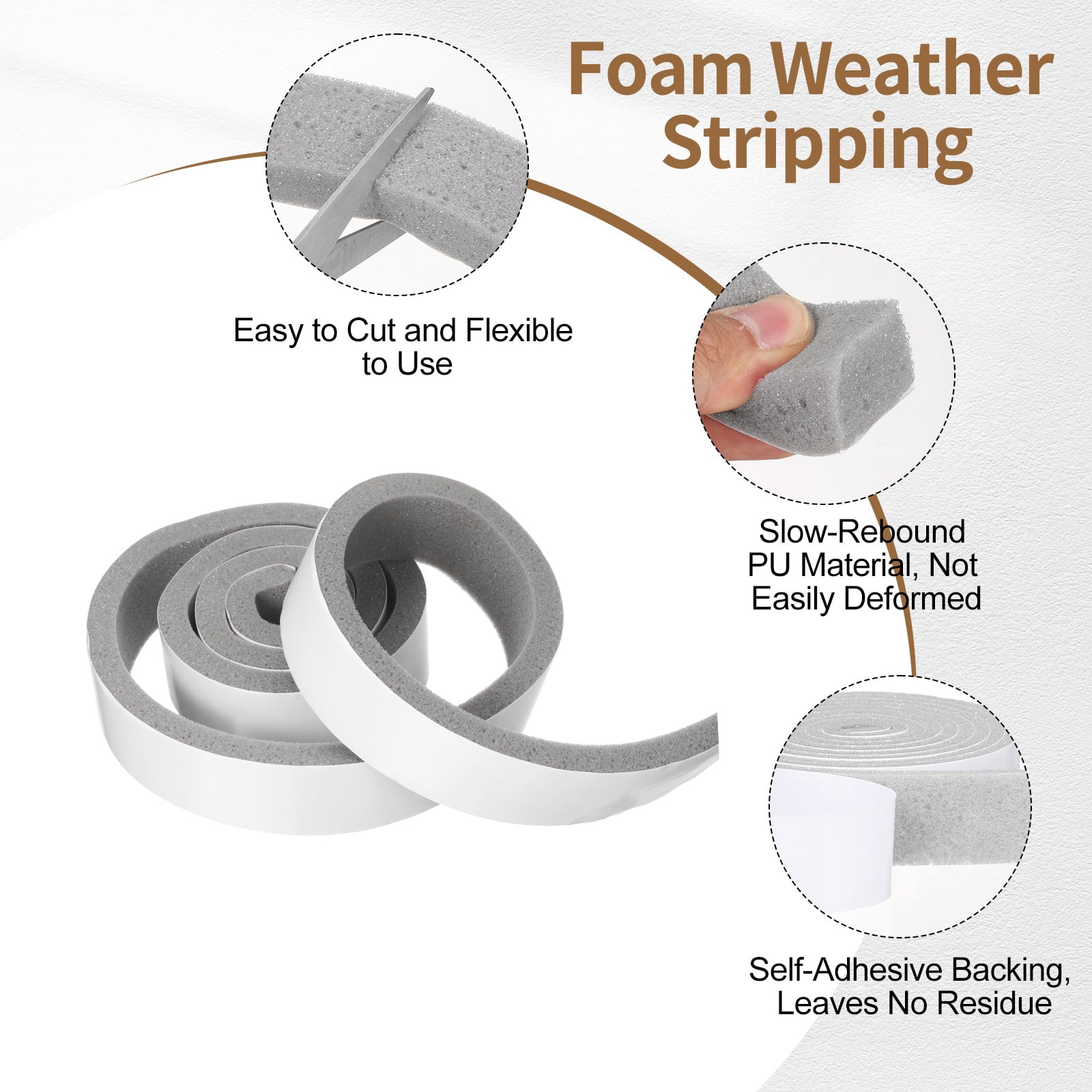 2" x 9/16" Foam Weather Stripping, Self Adhesive Door Seal Insulation Strips, Soundproofing Foam Seal Tape for Door/Window, Air Conditioning (6.56 Ft Total Length in 1 Roll)