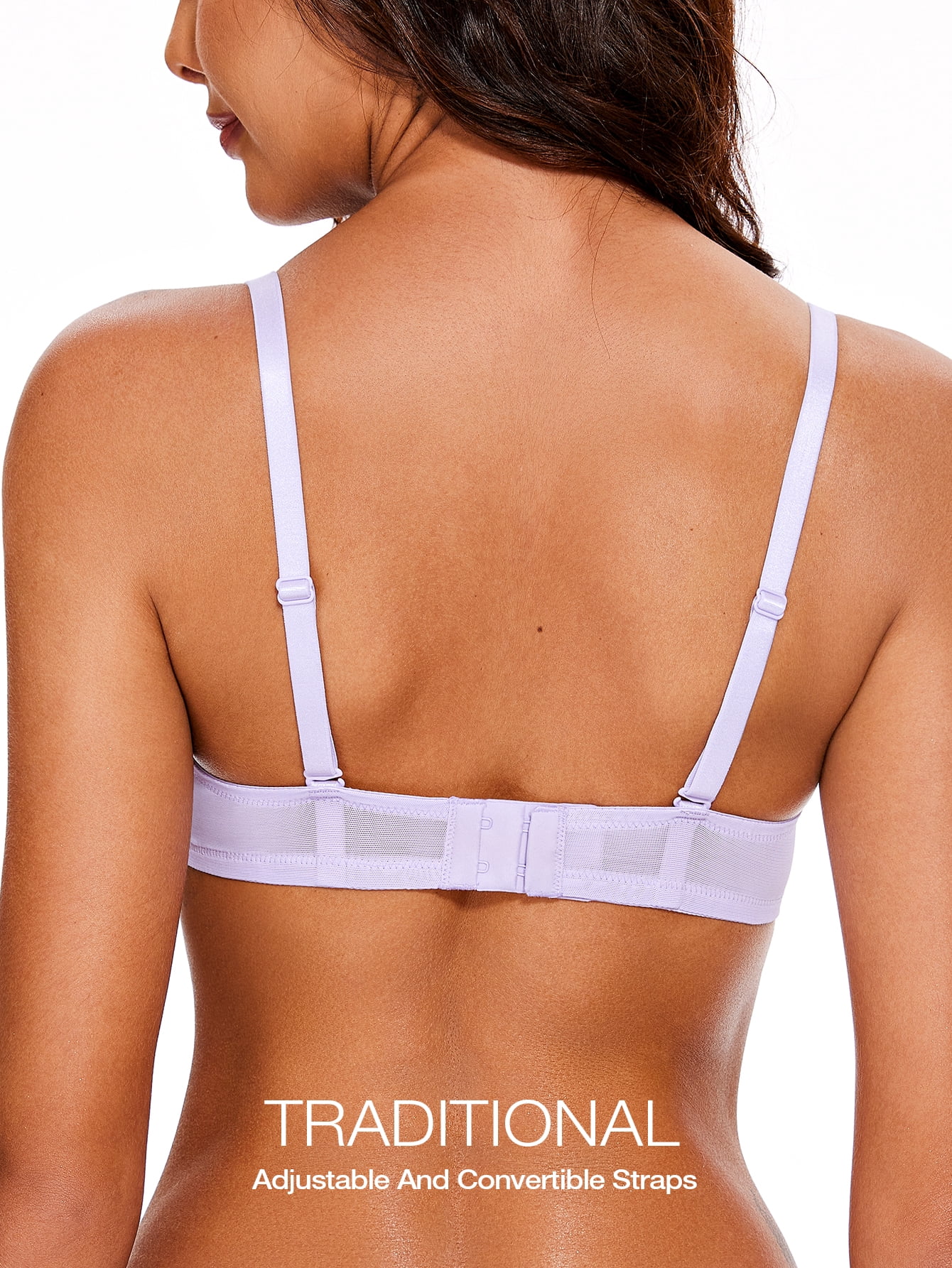 Wingslove Women's Sexy Lace Sheer Bra Demi Mesh Balconette See Through Unlined Underwire with Silicone Nipple, Light Purple 38DDD