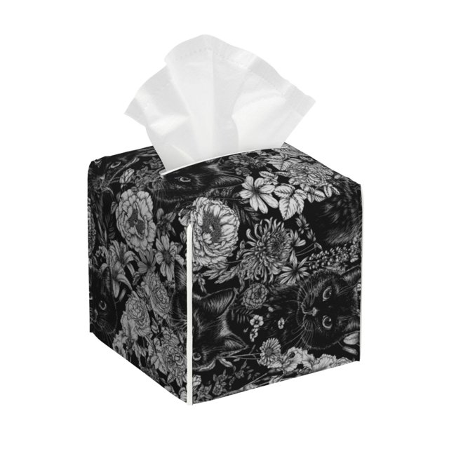 Balery Black Cats In A Garden Porta Pañuelos de Cuero con Estampado – Funda Moderna Cuadrada para Caja de Pañuelos, Dispensador 5x5x5''