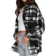 thumbnail image 2 of Women'S Flannel Plaid Shacket Fall Outfits Long Sleeve Button Down Shirts Jacket Coats with Side Pockets Black XL, 2 of 10