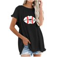 thumbnail image 1 of Blusa de manga corta con estampado de béisbol y cuello redondo de algodón y cáñamo para mujer OAVQHLG3B Store  lin121212, 1 of 5