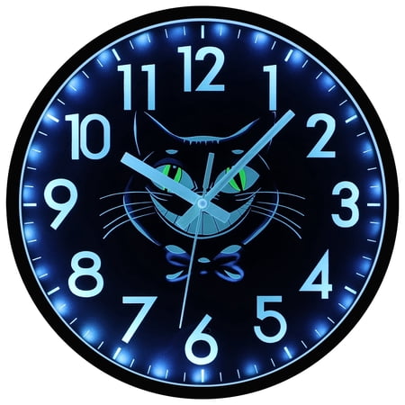 JoFomp 12 Inch Digital Modern Cat Wall Clocks, Silent, Illuminated, Glow in the Dark, Sound Control Light Up Clock