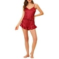 thumbnail image 2 of INSPIRE CHIC Women's Satin Lingerie Cami Tops and Shorts Sleepwear Pajamas Sets XS Red, 2 of 6