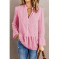 thumbnail image 4 of POGLIP Women's Pink Lace Ruffed Long Sleeve V Neck Shirt, 4 of 6