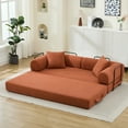 thumbnail image 4 of 78.5" Orange Corduroy Sofa Bed, Convertible Folding Futon Couch with 2 Pillows, Fold Out Foam Spring Floor Mattress for Living Room, Apartment, Office, 4 of 17