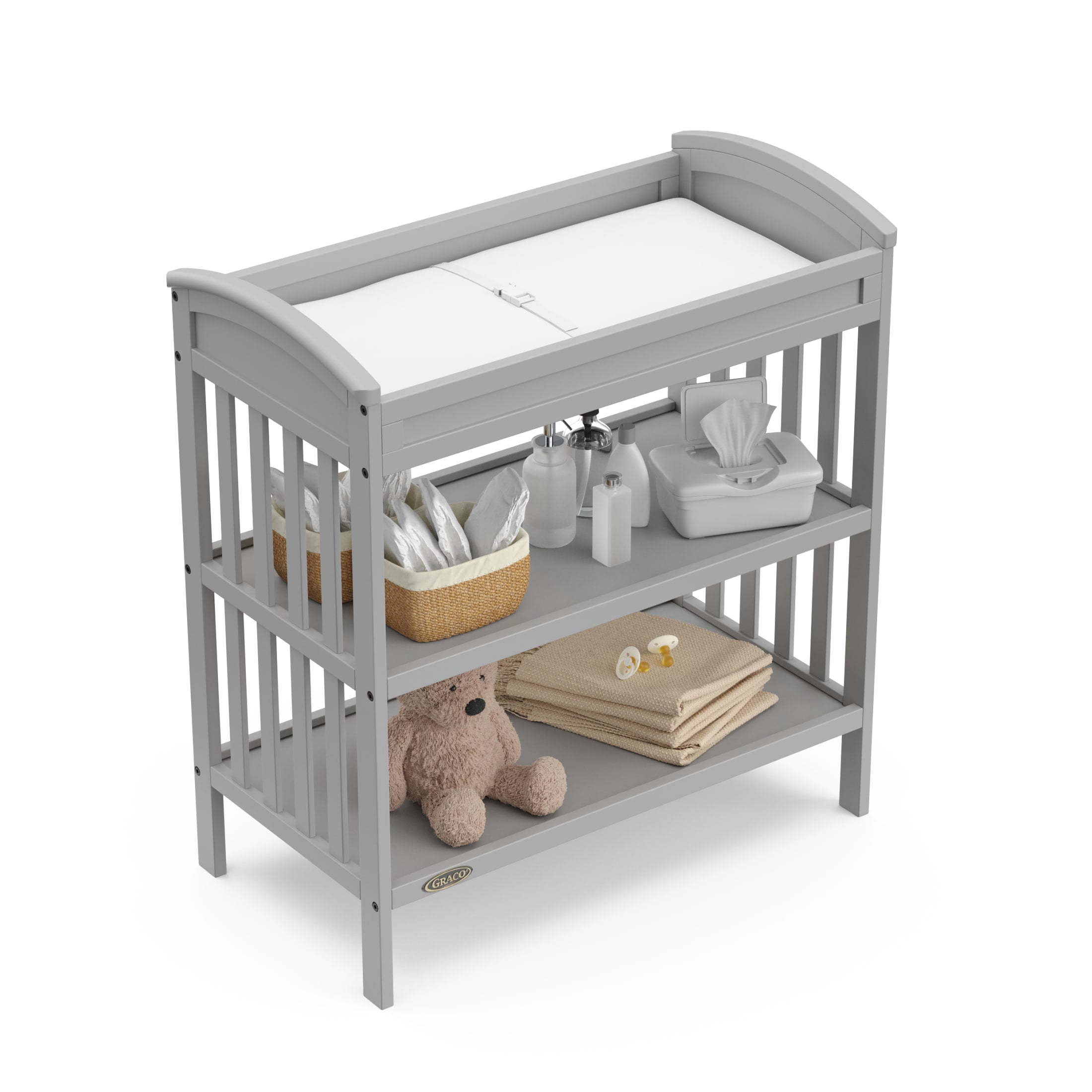 Graco Benton Infant Changing Table with Bonus Water-Resistant Changing Pad, Pebble Gray