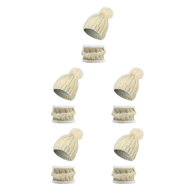 QualitChoice Winter Caps Decorative Hat Scarf Set Adorable Autumn Crochet Neckerchief Sports Two-piece Stylish Collar Beige 5Set