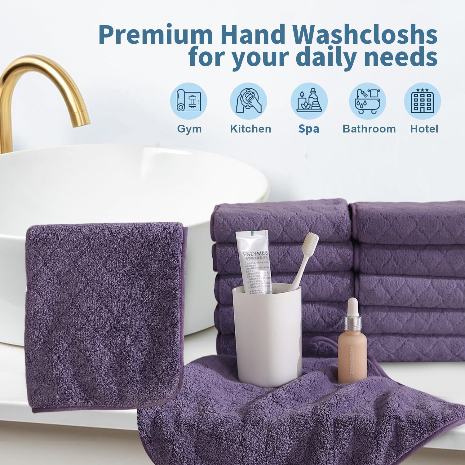 Beartech Microfiber Washcloths 24 Pack,13"x13" Quick Dry Ultra Soft and Highly Absorbent Washcloths for Bathroom,Kitchen Dish Towels -Dark Purple