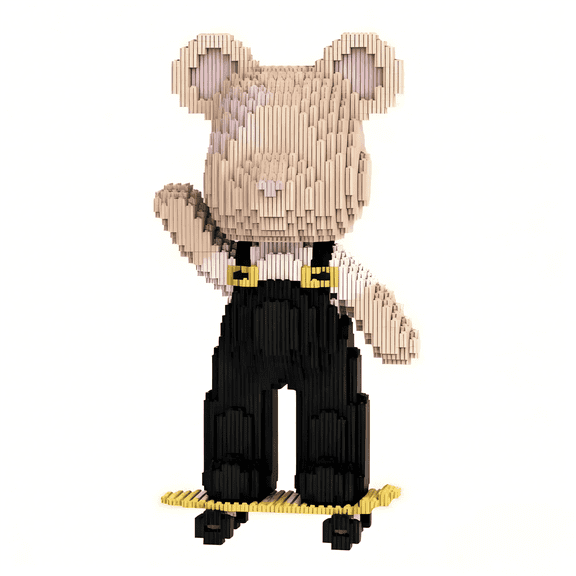 Skateboard Suspender Bear Building Block, Cute Bear Decor, Gift for Birthdays, Decorative Home Office Table Centerpiece Decor