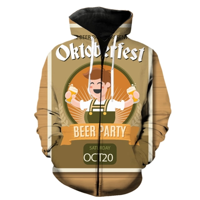 Sudadera con capucha y cremallera para hombre, diseño de festival de cerveza de dibujos animados, moda para adolescentes, divertidas sudaderas, tops de manga larga con capucha, chaquetas unisex de gra