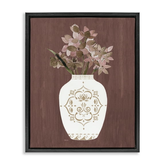 Stupell Industries Ornate Boho Vase Plants & Flowers Painting Black Floater Framed Canvas Art Print Wall Art, 17 x 21