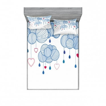 Ambesonne Modern Fitted Sheet & Pillow Sham Set, Hand Drawn Clouds, Full, Violet Blue Magenta