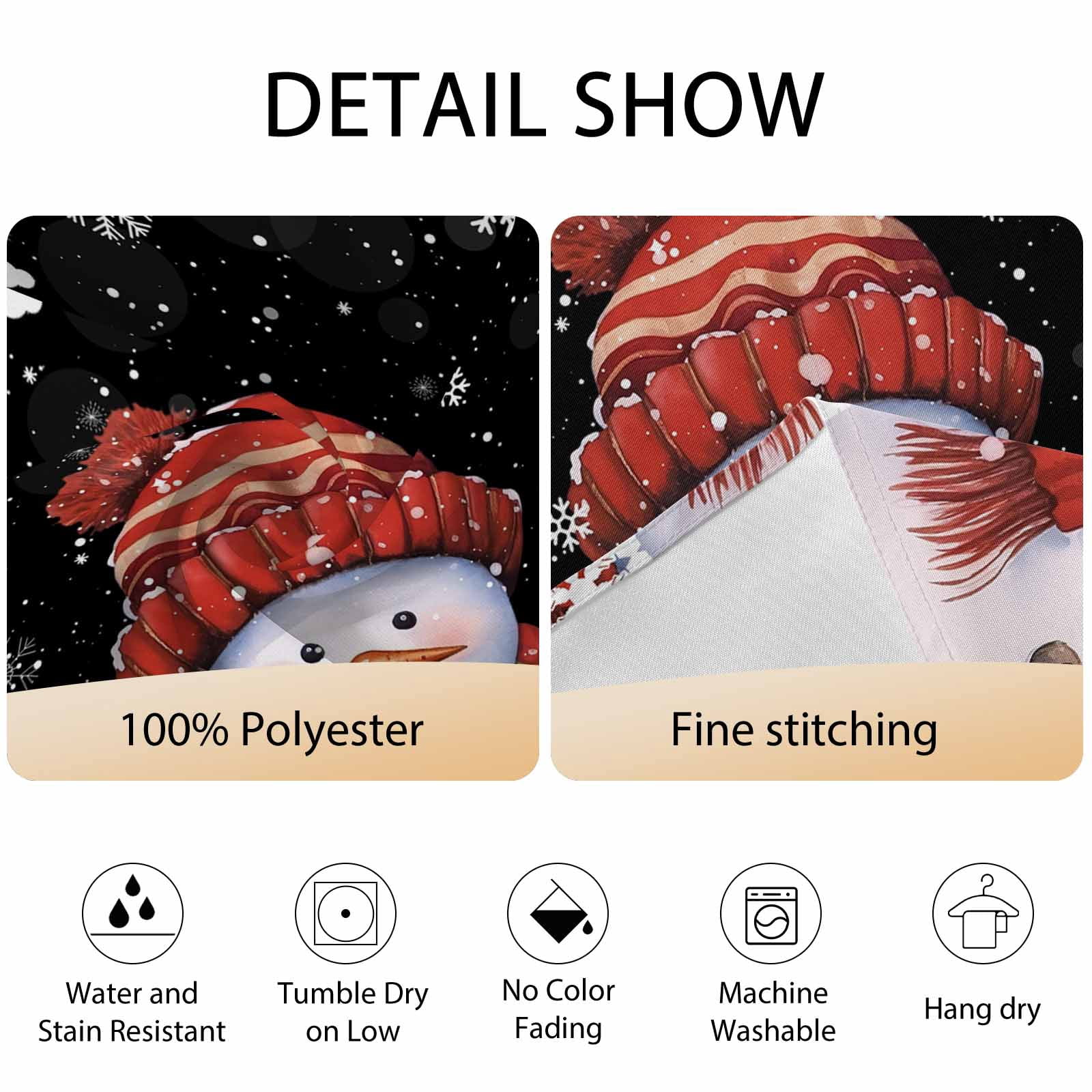 Round Tablecloth Black Christmas Snowman Waterproof Oil Proof Polyester Table Cloth Cover Decor for Home Dining Outdoor,Patio,Parties, 60" Dia. Winter Snowflakes