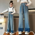 thumbnail image 2 of Baggy Jeans for Teen Girls Wide Leg Jeans Kids Y2𝐊 Elastic Waist Straight Leg 𝐁oyfriend Jeans Roll up Hem Denim Pants, 2 of 6