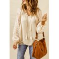 thumbnail image 4 of Women's Beige Leopard Mesh Bubble Sleeve Split Neck Blouse, 4 of 5
