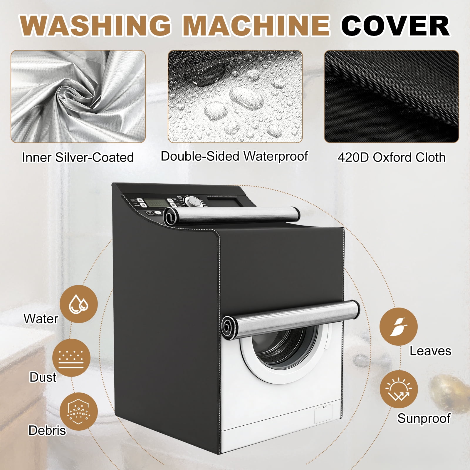 Uxcell Washer and Dryer Covers (28"Wx29"Dx43"H) - Waterproof, Dustproof, Washer Machine Cover with Zipper Laundry Cover for Top Load and Front Load Washing Machine, Black