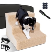 Topmart 3 Step Dog Step for Small Dog,Non-Slip Plastic Dog Stair for Beds,11.8in High,Khaki