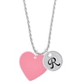 thumbnail image 1 of Delight Jewelry Acrylic 1" Pink Heart Silvertone Script Initial Disc - R - Charm Necklace, 20"+3", 1 of 4