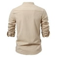 thumbnail image 3 of Savings YLSDY Men Henley Neck Long Sleeve Daily Look Linen Shirts Solid Color Jacquard Button Down Long Sleeve Stand Collar Tops Beige XL, 3 of 3