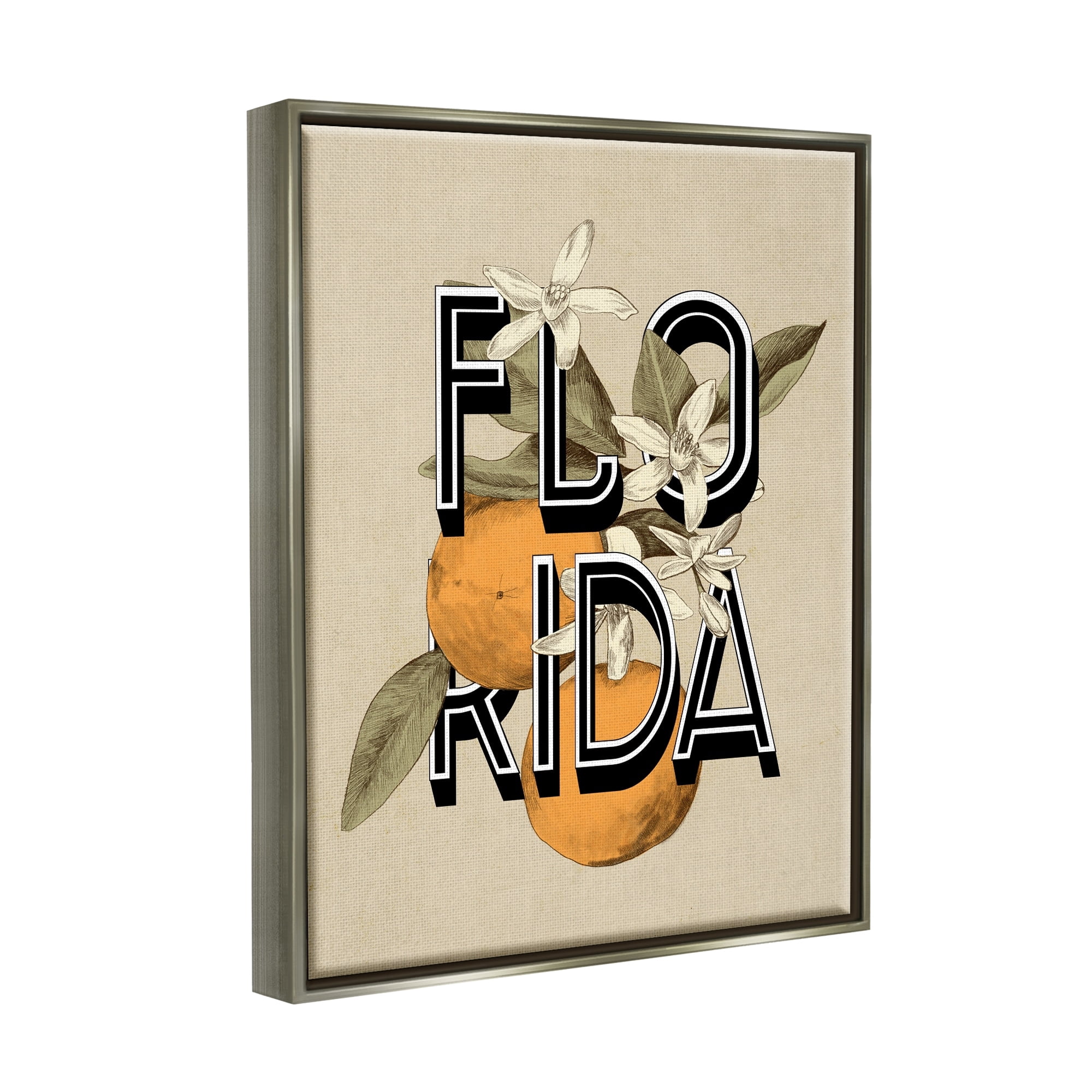Stupell Industries Florida Orange Blossoms State Flower Typography Graphic Art Luster Gray Floating Framed Canvas Print Wall Art, Design by Daphne Polselli