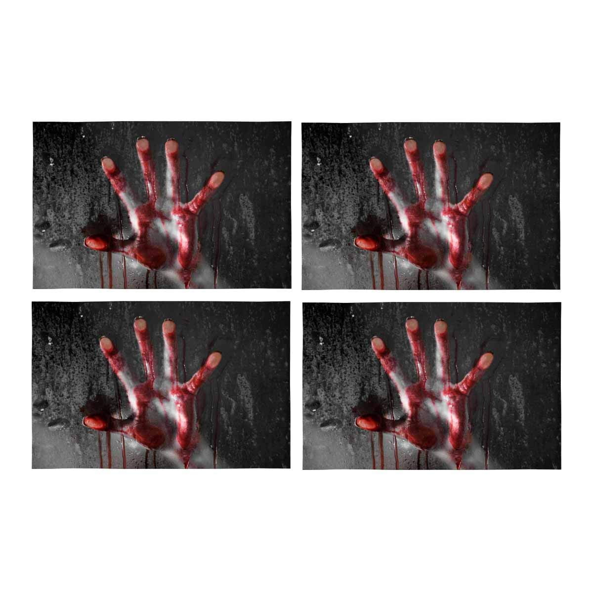 MKHERT Horror Scene with Bloody Hand Against Glass Halloween Theme  Placemats Table Mats for Dining Room Kitchen Table Decoration 12x18  inch,Set of 4 