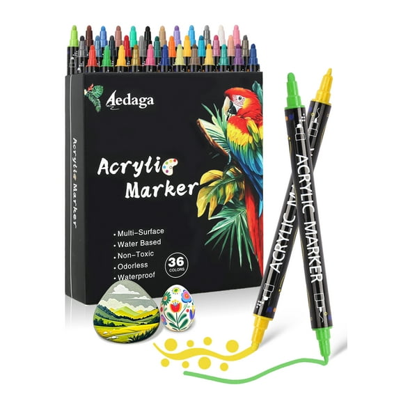36 Colors Acrylic Paint Pens,Acrylic Paint Markers Dual Tip with Fine Tip and Dot Tip,Dot Maker for Kids Adults, Glass, Stone, Wood, Canvas, Paper, Pottery