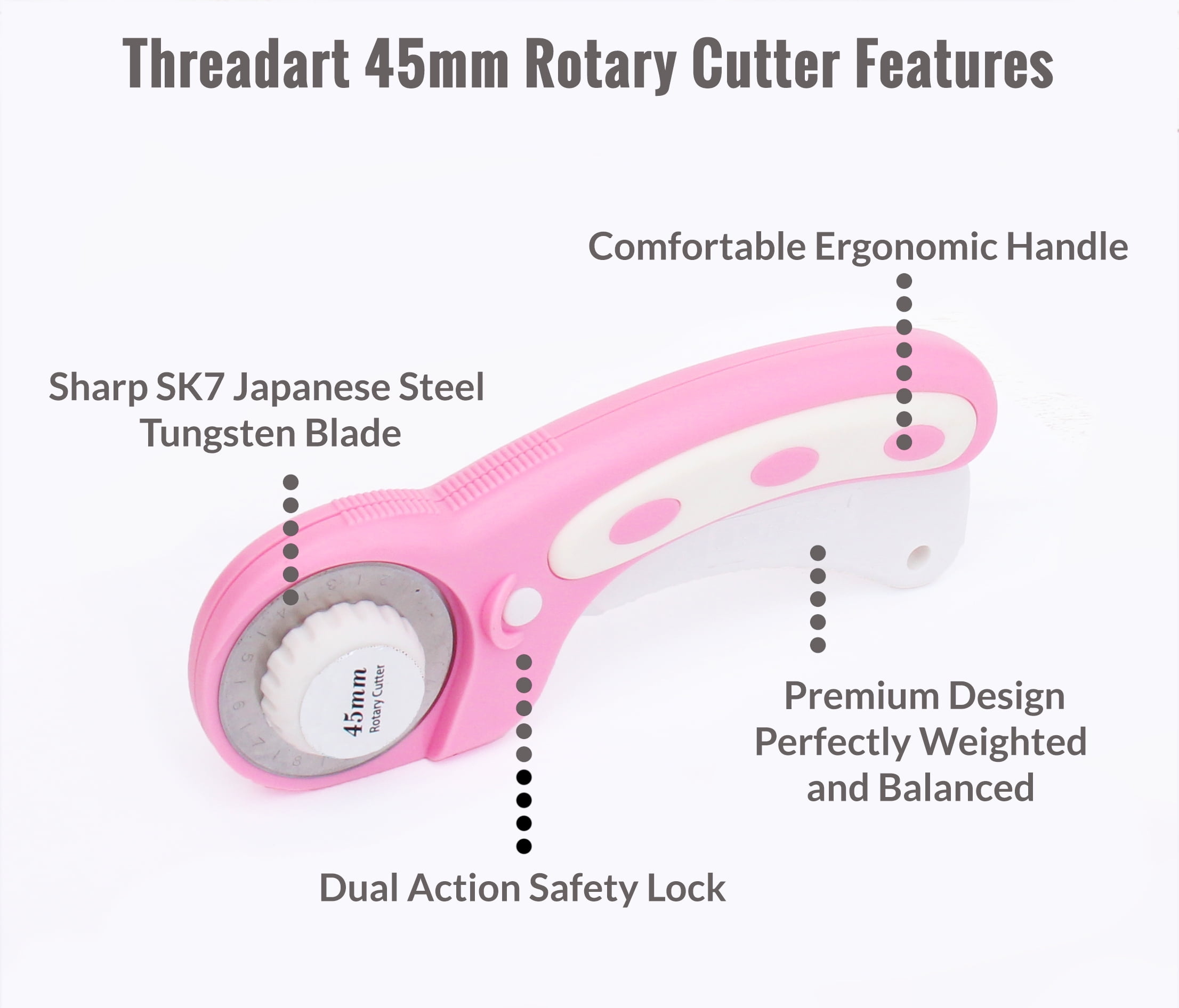 Threadart Rotary Cutter Set | 45mm Fabric Cutter Kit with Blade, 11"x17" Double-Sided Self Healing Cutting Mat, 12"x6" Quilting Ruler | for Sewing, Fabric Cutting, Art Crafting